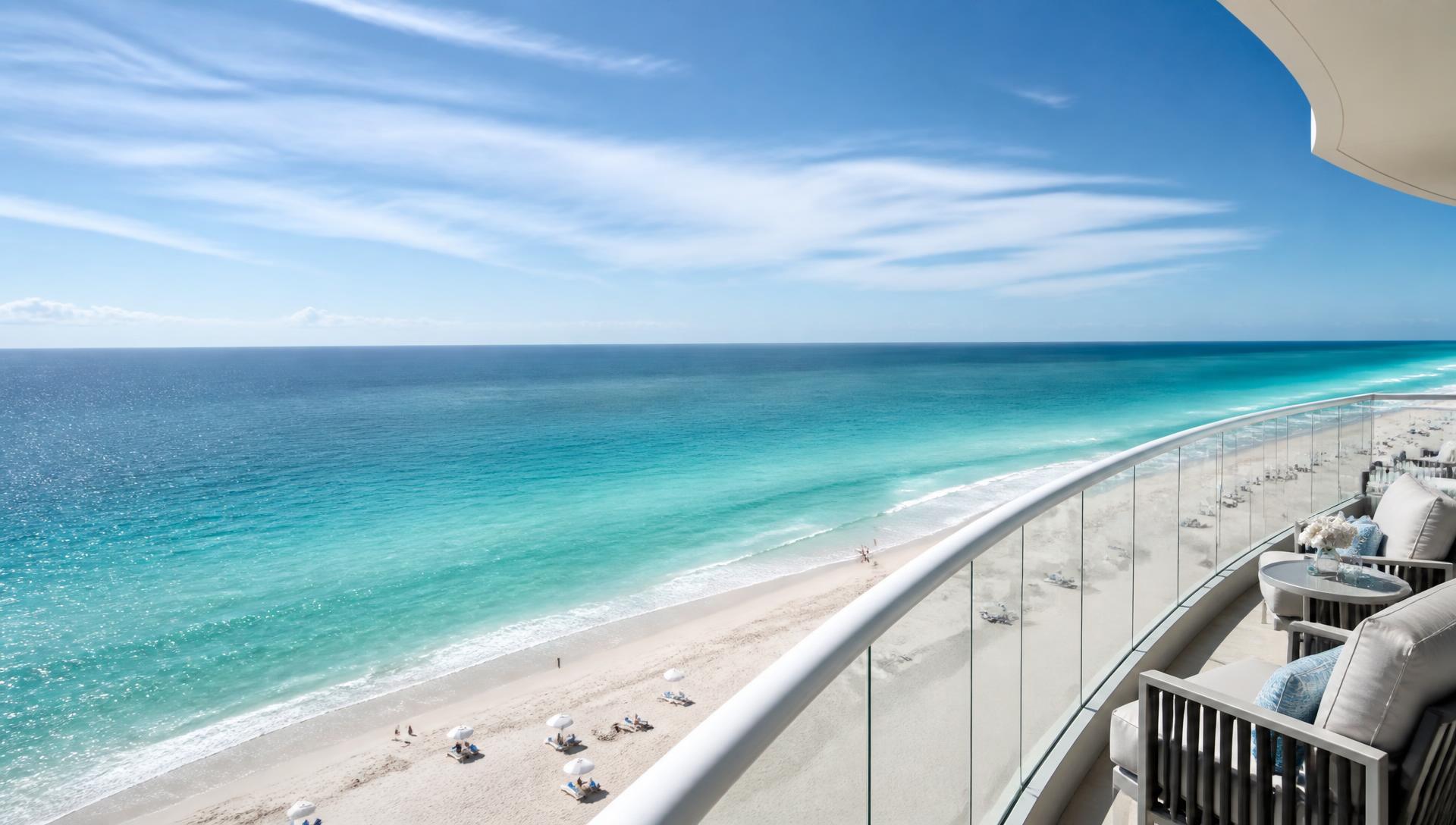 Varanda de apartamento moderno com vista para a praia e o mar
